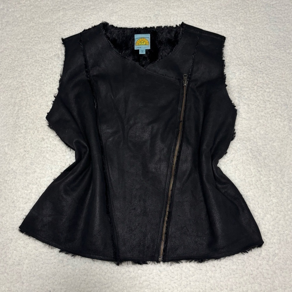 C&C California Black Faux Suede Fur Reversible Moto Vest